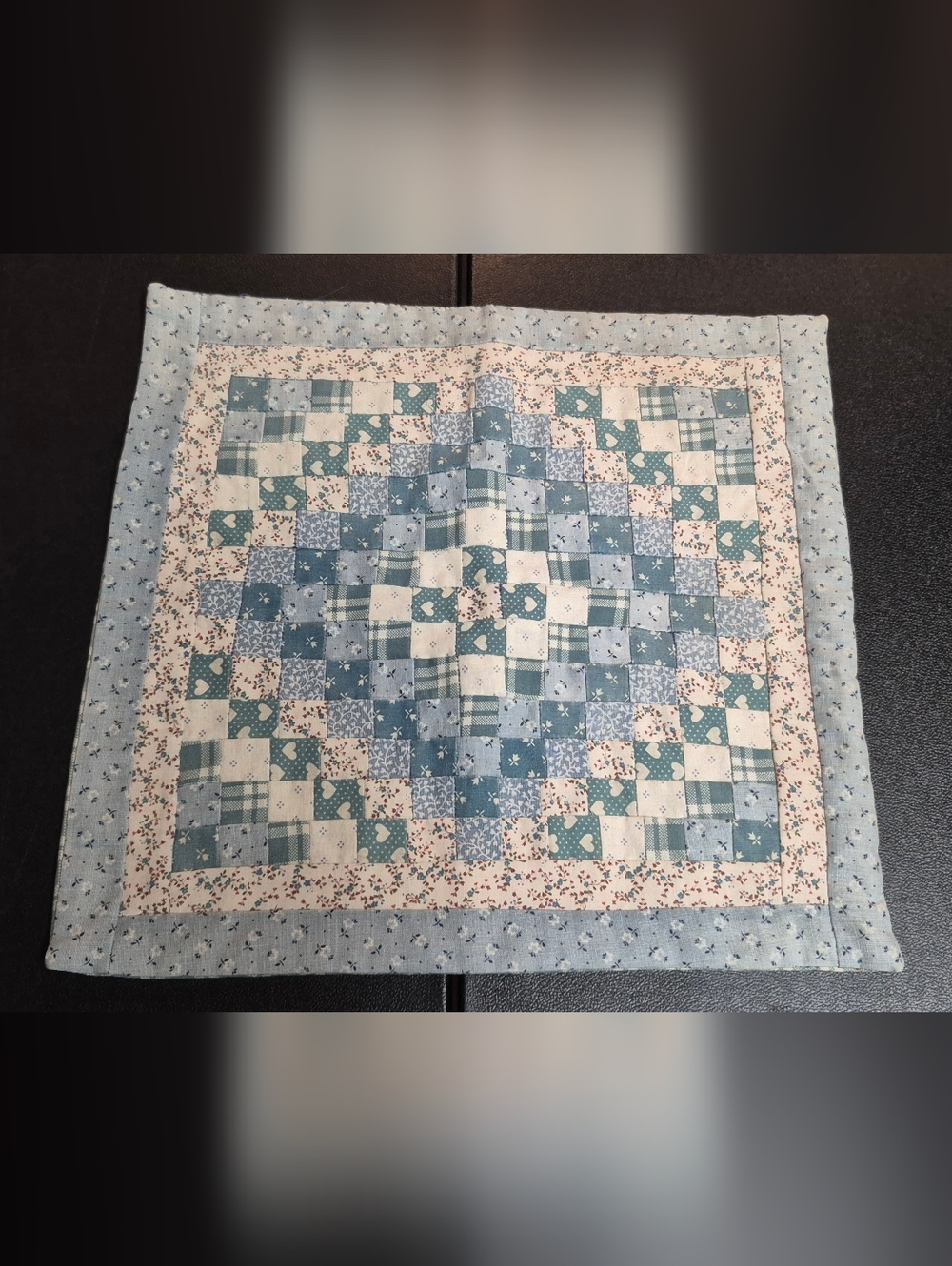 Handmade Quilted Candle Mat 11x11 Patchwork Potholder Blue Cottagecore Farmhouse